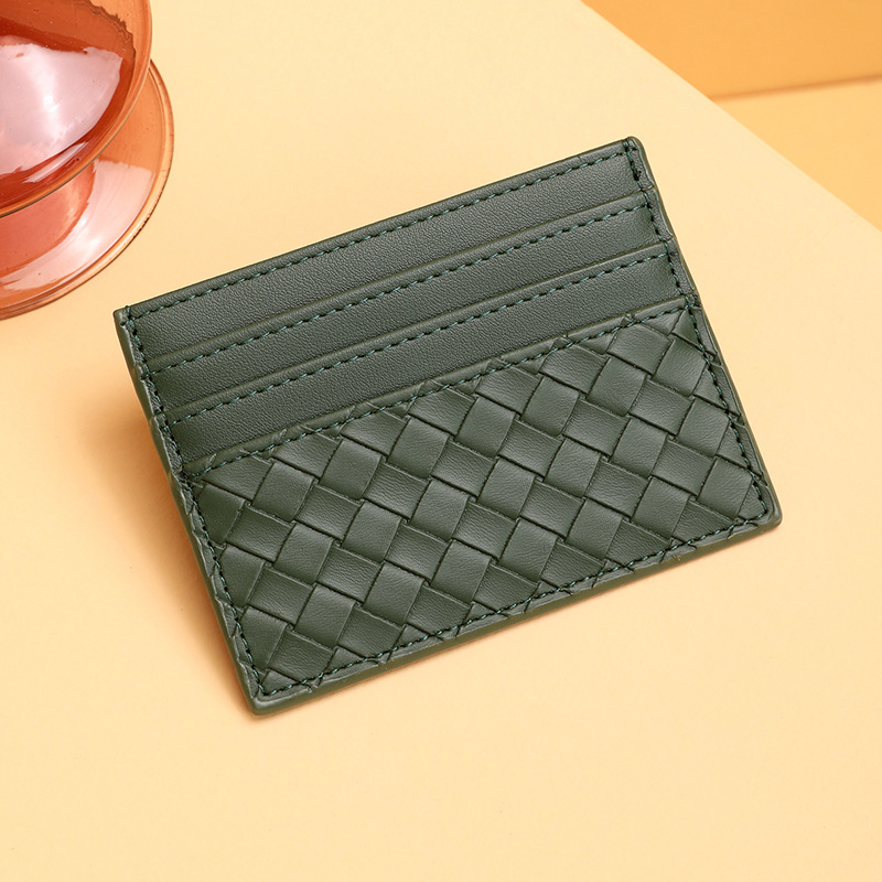 Bolsa de tarjetas de tejido mujer una pieza de pu piel mini tarjeta de crédito bancaria pequeña tarjeta de crédito personalidad masculina tarjeta de control de acceso