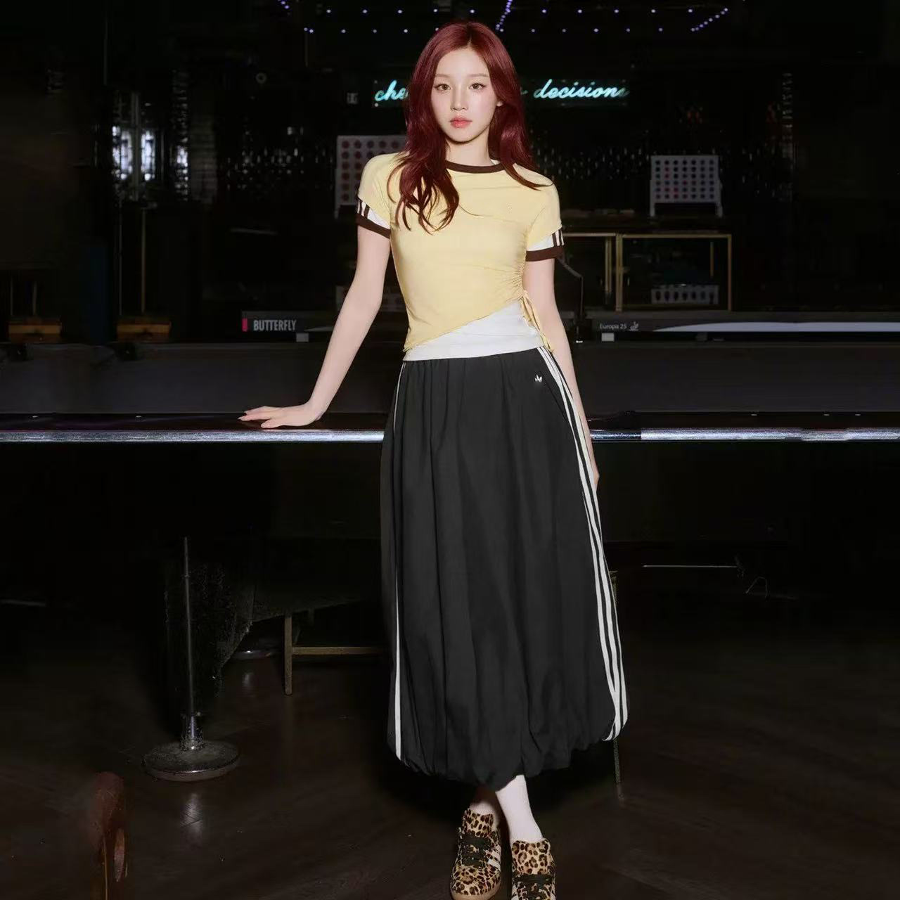 Song Yuqi's Same Style Casual Lace Striped Long Skirt for Women, Fashionable and Trendy Sports Casual Skirt, Floral Skirt 8088