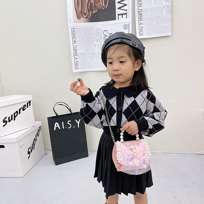 Bolsos infantiles niñas princesas niñas mochilas de hombro estilo caricatura encantador bolso de perlas de cadena