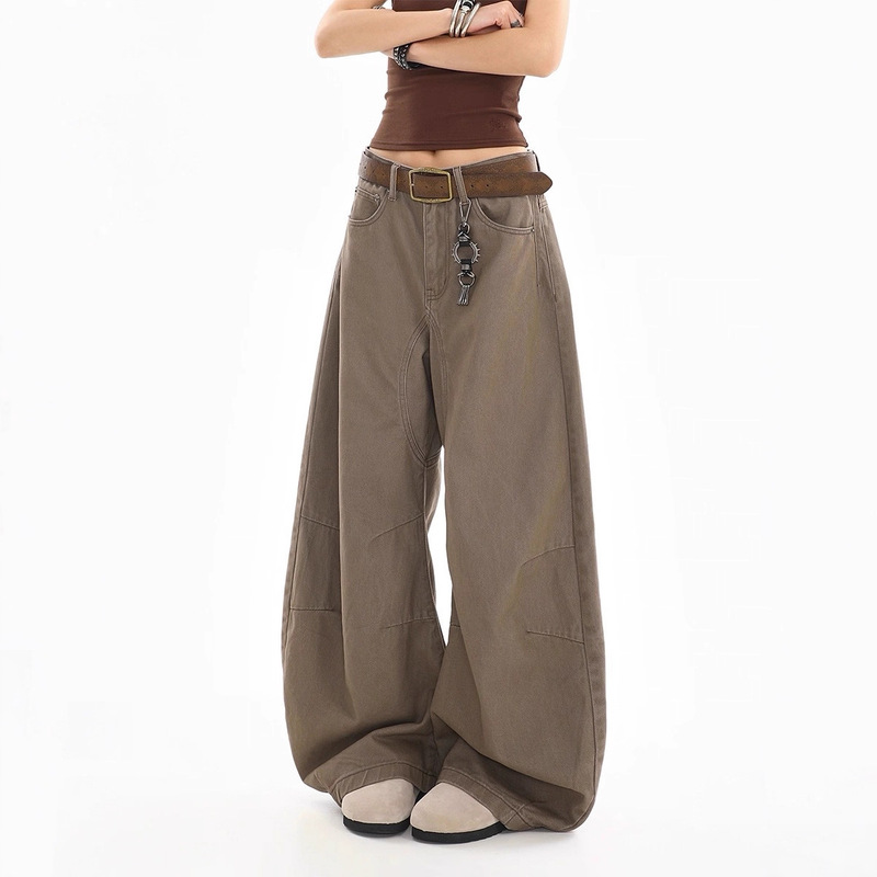 [Korean Beef] 2025 New Slim Casual Lazy Loose American Coffee Color Small Scimitar Jeans for Women