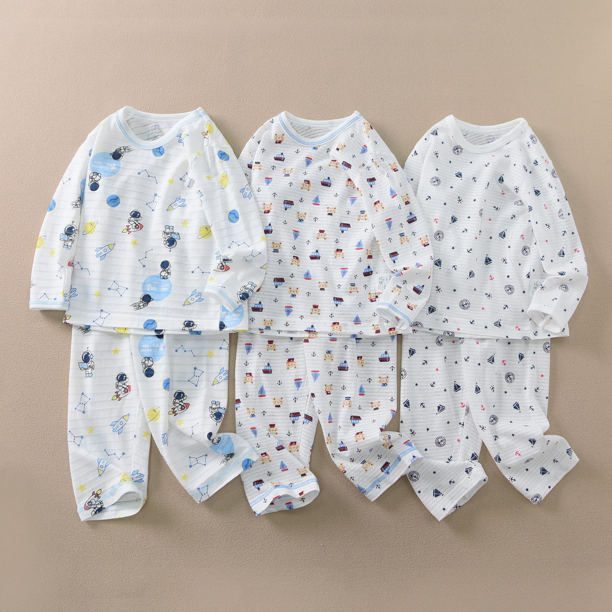 Children's Home Clothes Factory Four-Season Sweat-Absorbent Breathable Soft Boys and Girls Underwear Long-Sleeved Pants Suit Mesh Cotton