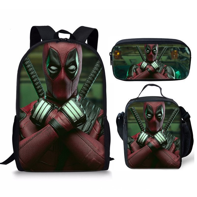 Nuevo deadpool Deadpool paquete de comida de tres piezas bolsa de lápices estudiante mochila de bebé Amazon lindo todo fósforo portátil