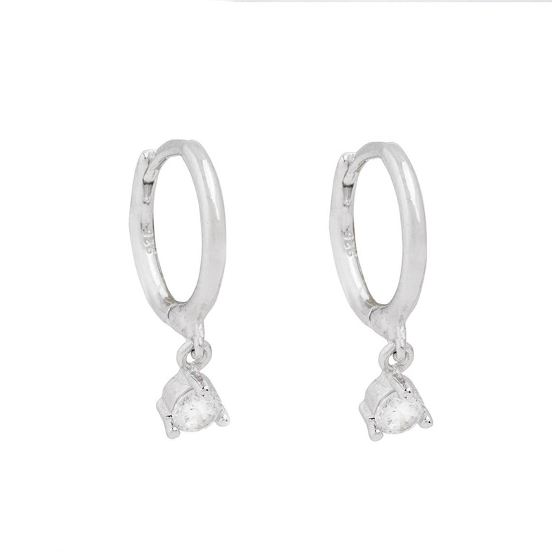 Fashion Single Diamond Geometric Minimalist Zircon S925 Silver Earrings display picture 5