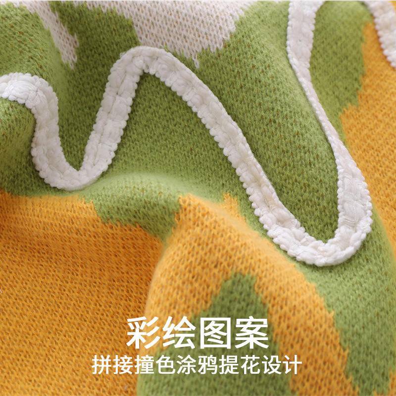 Cross-Border marca de moda contraste color suéter Chaleco de los hombres y las mujeres de primavera y otoño nicho de diseño de perfil de dobladillo irregular Chaleco de punto