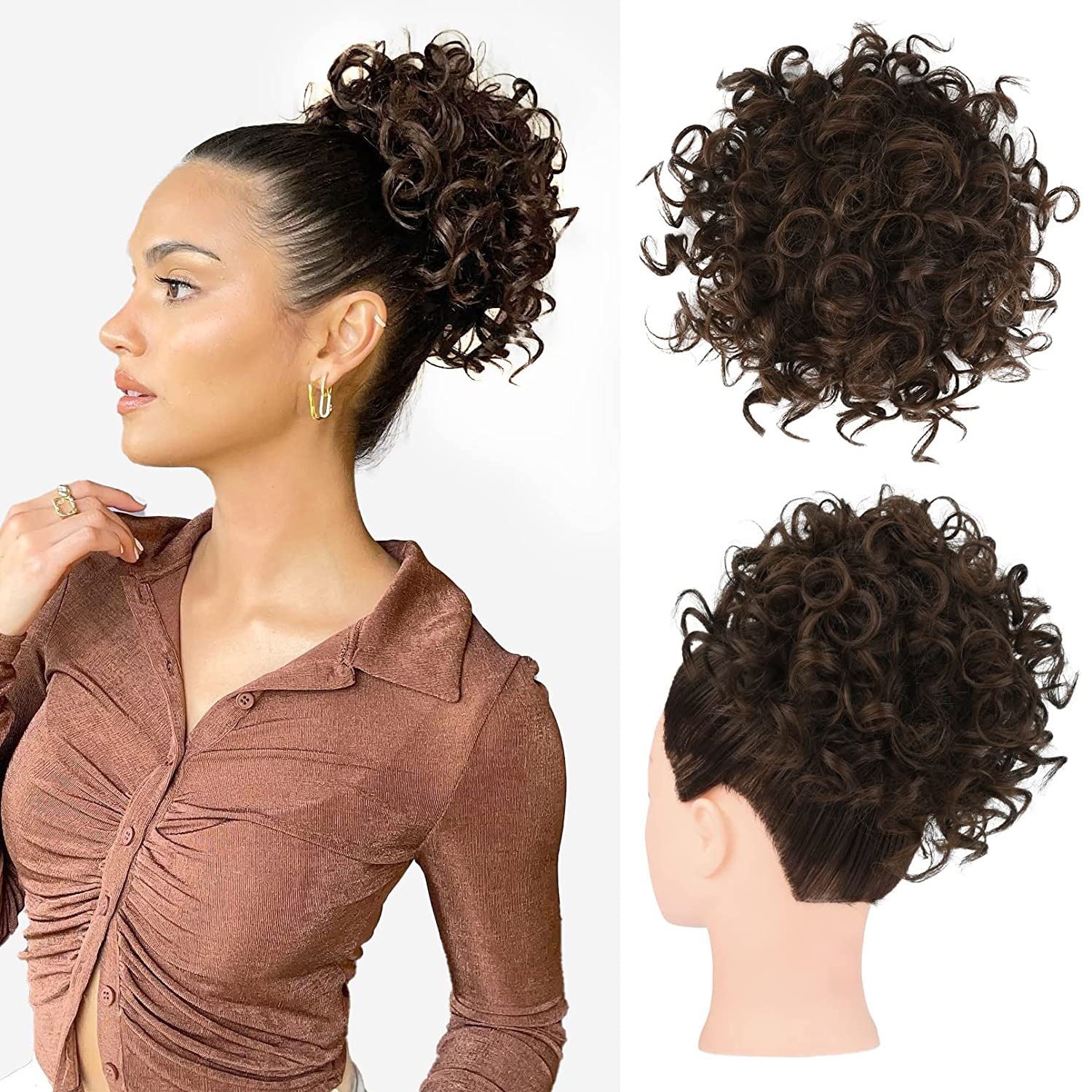 Cross-border new women's curly bun European and American messy chemical fiber wig drawstring hair tie hair bag ponytail chignon_voghion.com
