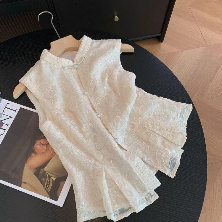 高级感百搭上衣新中式刺绣无袖衬衣女夏季夏款显瘦小个子时髦气质|undefined