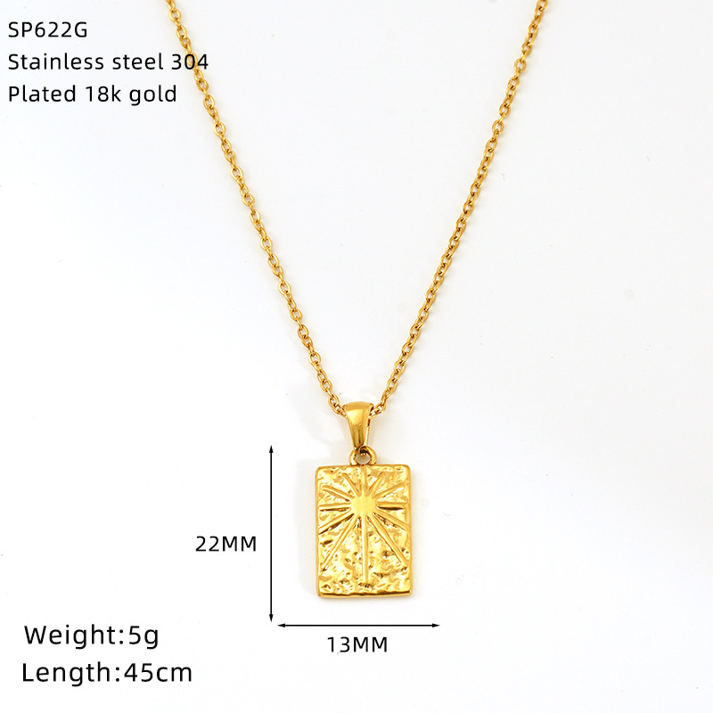 304 Stainless Steel Chain Material Wholesale Jewelry IG Style Sun Star Eye 304 Stainless Steel 18K Gold Plated Pendant Necklace Cable Chain