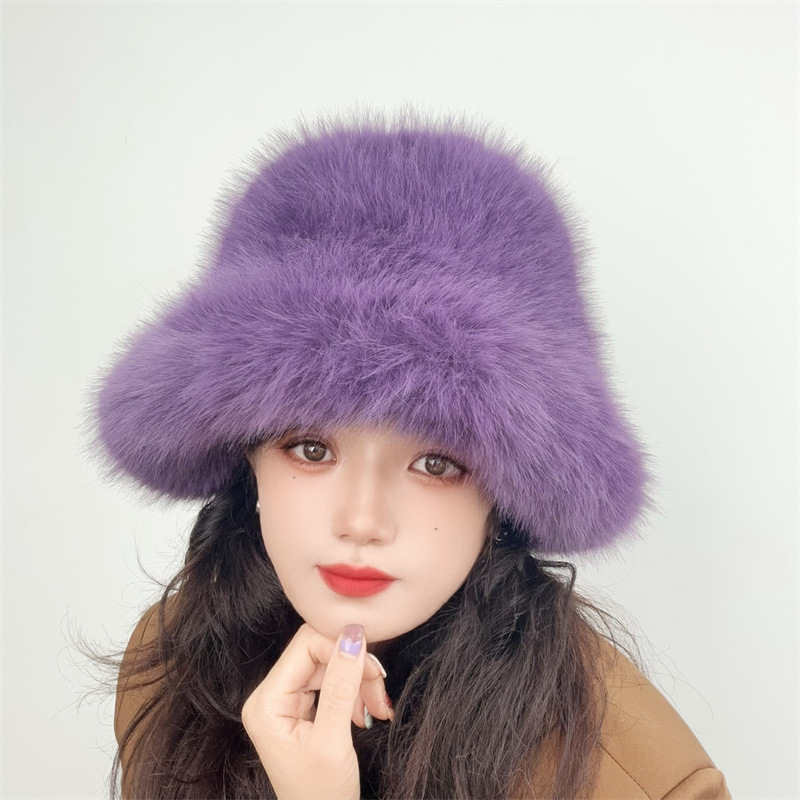 Lyxig vinter bucket hat i fuskpäls unisex_voghion.com
