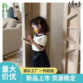 女宝宝夏季拼接黑白短袖女童夏装新款时髦花边T恤上衣儿童装Z031