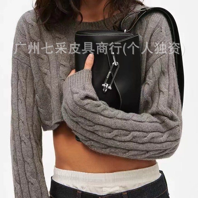 2026 New Lock Box Bag Interlock Small Square Bag Genuine Leather Shoulder Underarm Crossbody Bag Fashionable Soft Box Bag