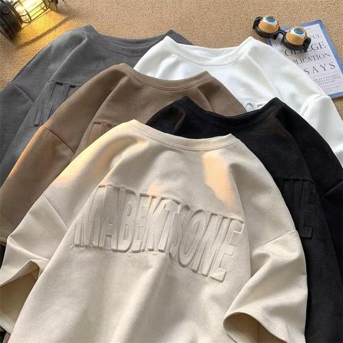 Summer American Retro Instagram Trend Brand Fashion Casual Loose Short Sleeve Youth Popular Versatile Crew Neck Five-Finger Sleeve Top