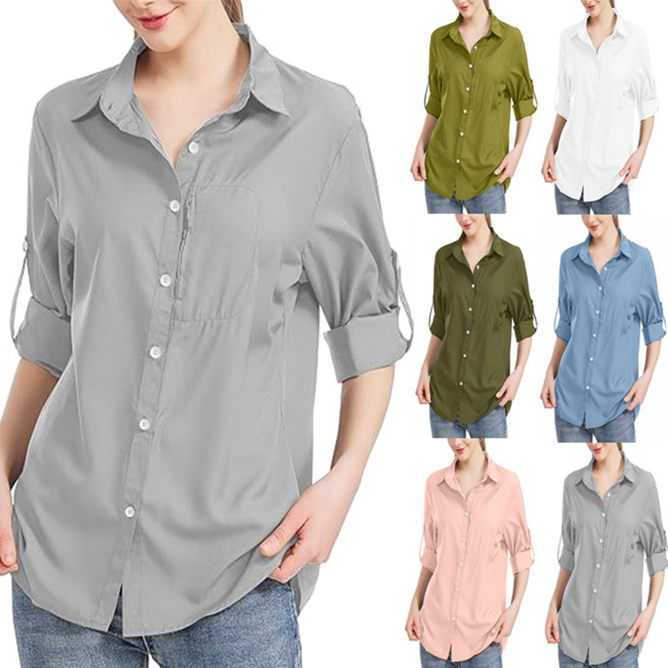 跨境2025TEMU 亚马逊速卖通欧美女装新款拉链口袋秋季女式衬衫