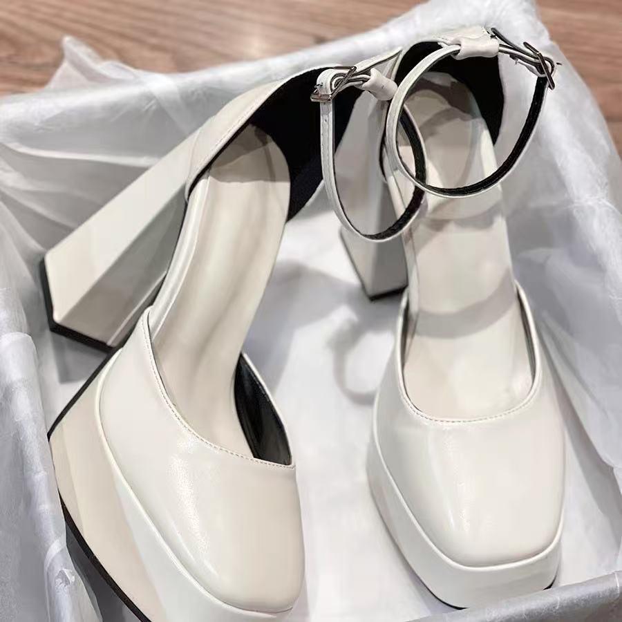 Mary Jane Thick Heel High Heels for Women 2025 New Fairy Style Waterproof Platform French Square Toe Buckle Strap Shoes