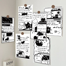 10张小黑生活笔记卡片可爱猫猫明信片卧室宿舍墙面装饰背景墙贴