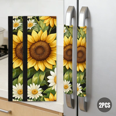 Cross-border pastoral sunflower fabric refrigerator handle cover, home kitchen sunflower and bee decorative anti-stain handle cover (Universal seat cover) - 01-1pc138cm368cm