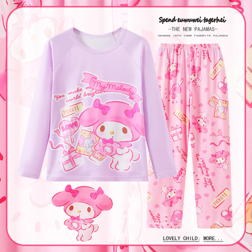Children's Pajamas Spring and Autumn Long Sleeve Girls' Cartoon Cute Print Baby Comfort Home Suit Set Wholesale