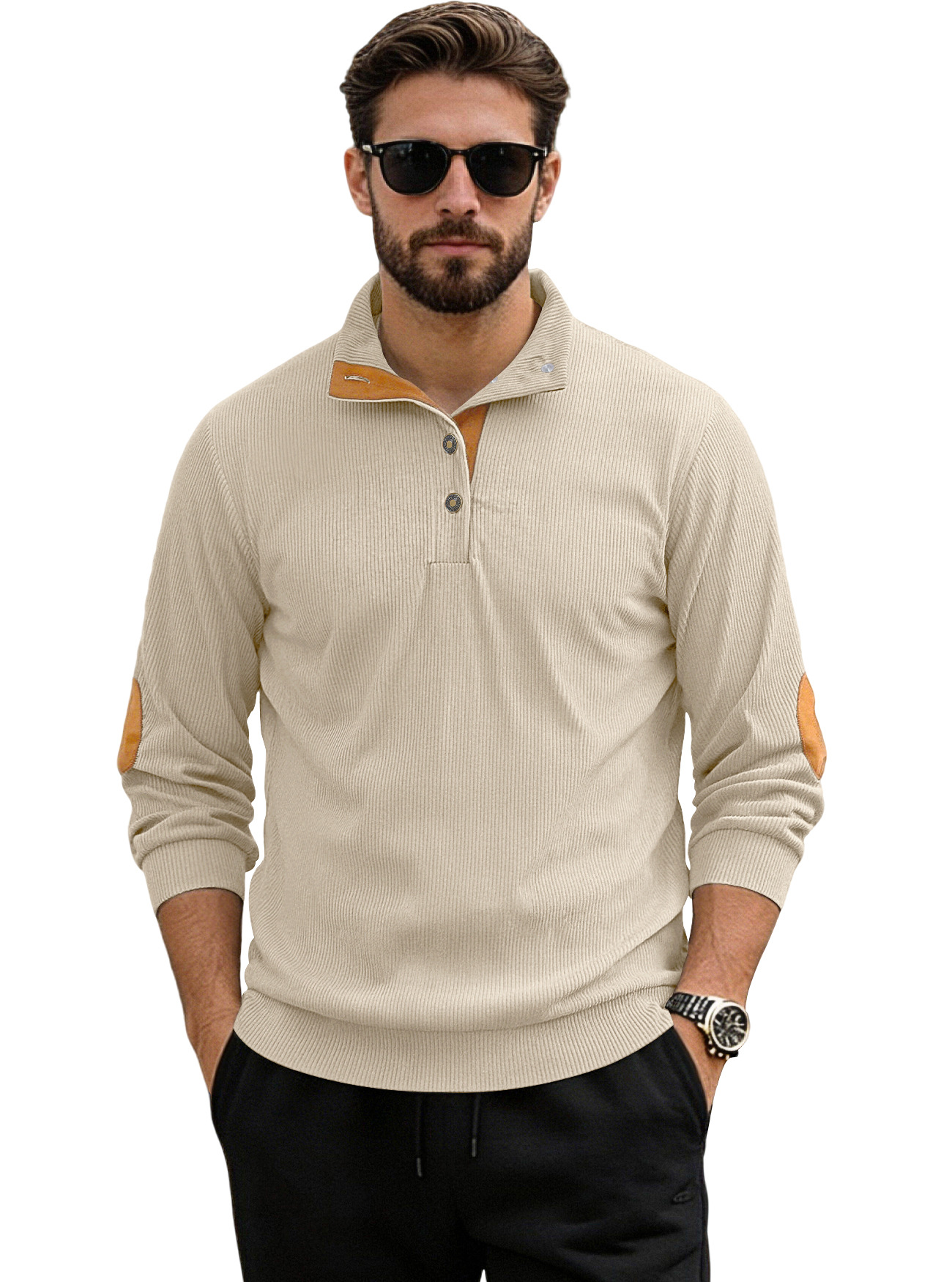 Nuevo cross-border otoño y invierno tamaño europeo cuello de manga larga camisa casual Amazon tejido de terciopelo overhead Henry suéter hombre