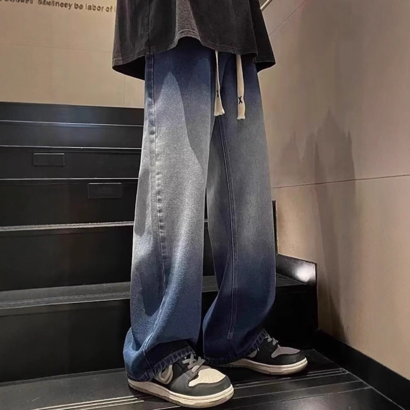 Vintage Men's Jeans Autumn Straight Loose Trendy Wide-Leg American High Street Casual Long Pants for Men