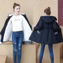 加绒加厚中长款风衣女秋冬新款时尚修身显瘦学生女宽松棉衣外套女