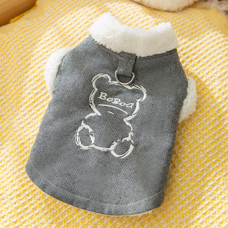 Otoño y invierno perros perros pequeños y medianos osos coreanos bordados vaqueros tracción algodón gato peluche ropa de perro