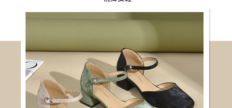 Sandal nữ da thật mũi kín gót dày phong cách Trung Quốc — Màu đen chi tiết 4