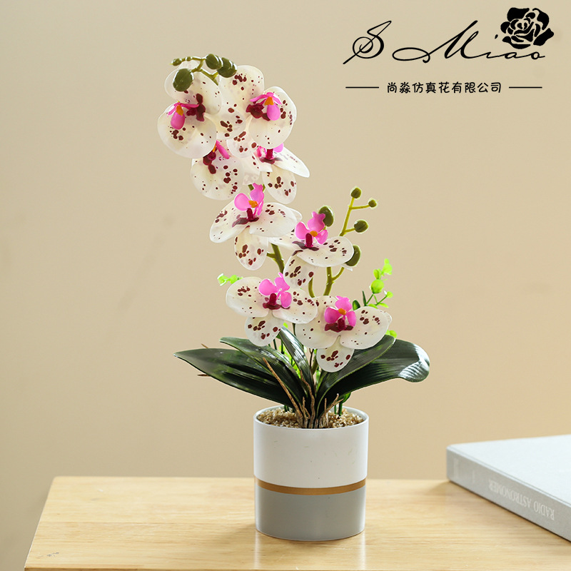 Flor artificial de dos tenedores de ocho cabezas Phalaenopsis bonsai flor artificial bonsai suministro directo de fábrica decoración del hogar entrega de una pieza image 5