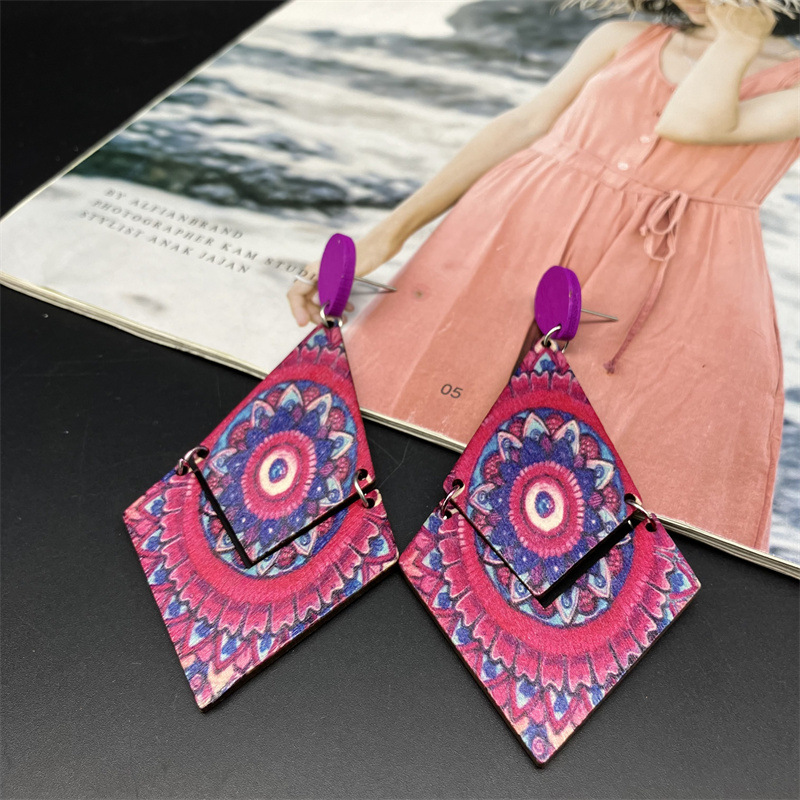 Drop Earrings Classification 1 Pair Quantity 1 Pair Classic Style Leaf Rhombus Stoving Varnish Wood Drop Earrings