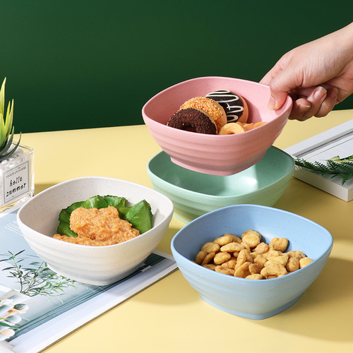Wheat Straw Square Bowl Japanese Creative Plastic Bowl Rice Bowl Nordic Home Use Dinner Plate Durable Table Eating Small Bowl