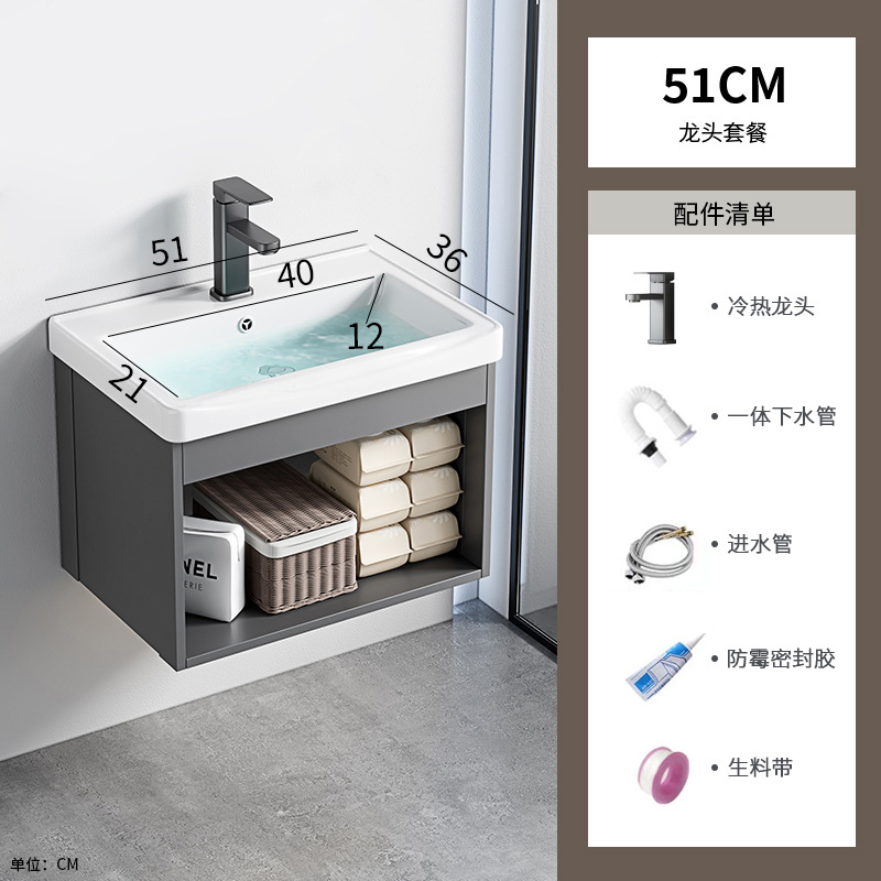 Casa de alquiler lavabo de pared gabinete combinación lavabo pequeño apartamento baño lavabo de cerámica cuenca integrada