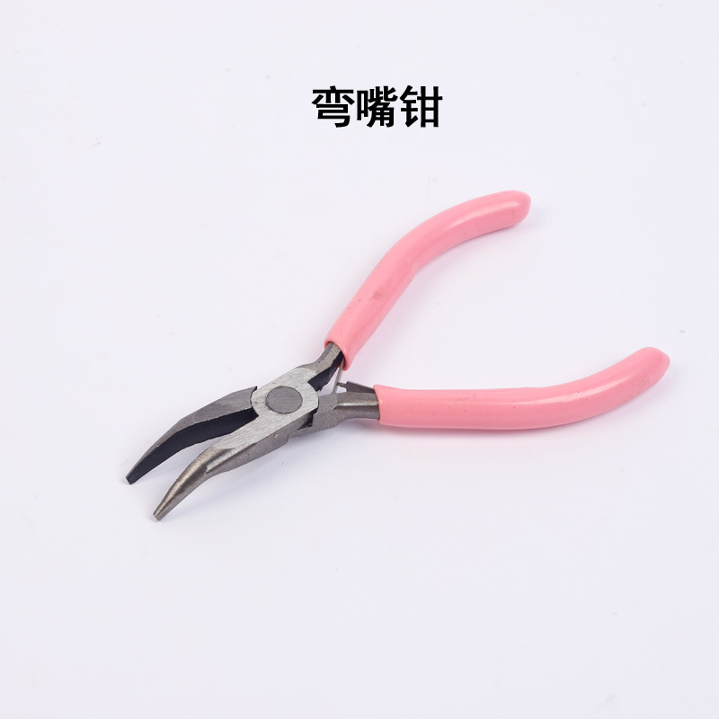Juego de herramientas artesanales DIY, alicates de punta fina de 5 pulgadas con mango rosa, alicates para joyería sin dientes, alicates pequeños para joyería