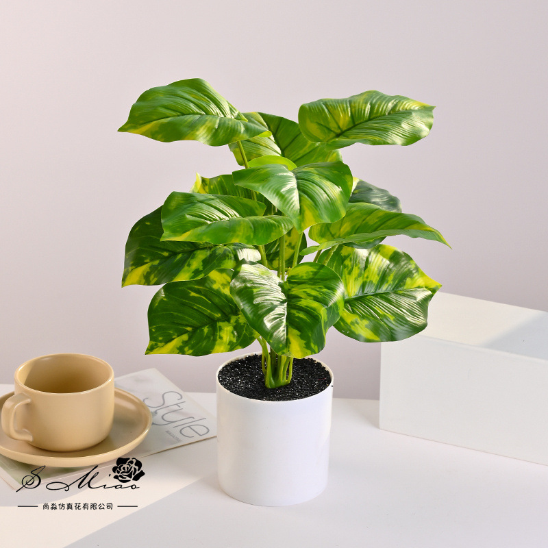 Plantas verdes de 12 hojas, plantas en macetas de simulación, flores artificiales, decoración de estudio fotográfico para el hogar creativo, plantas verdes artificiales, bonsai de simulación