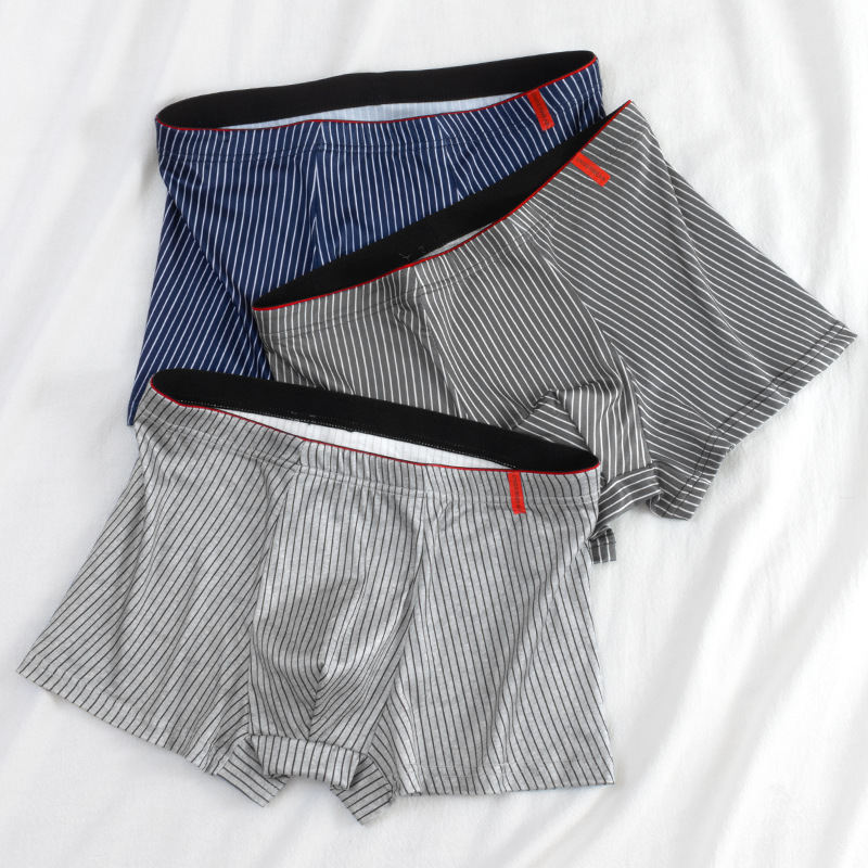 Nuevos pantalones interiores de hombre de cintura media cómodos y respirables antibacterianos entrepierna de hombre clásico a rayas pantalones adolescentes al por mayor