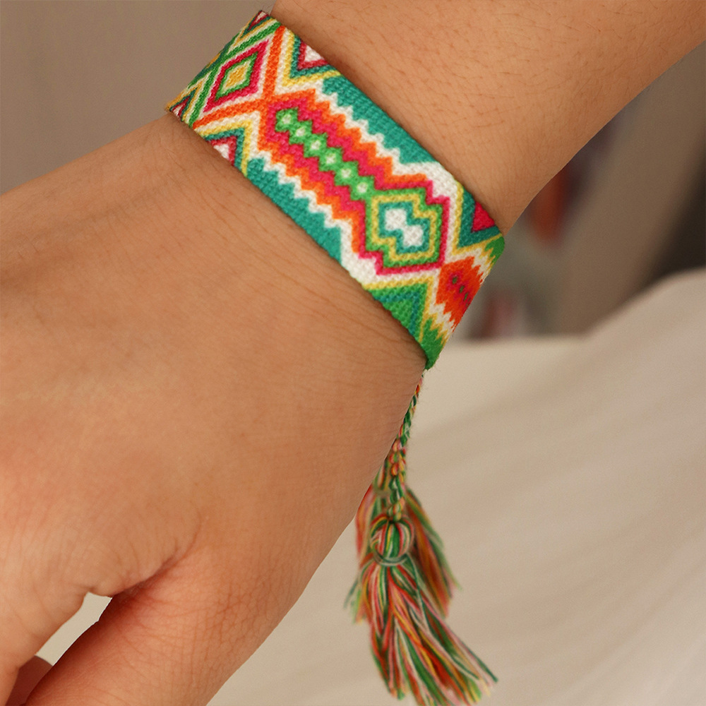 Ethnic Style Handmade Letter Embroidery Tassel Braided Bracelet Colorful Friendship Hand Rope Wristband display picture 6