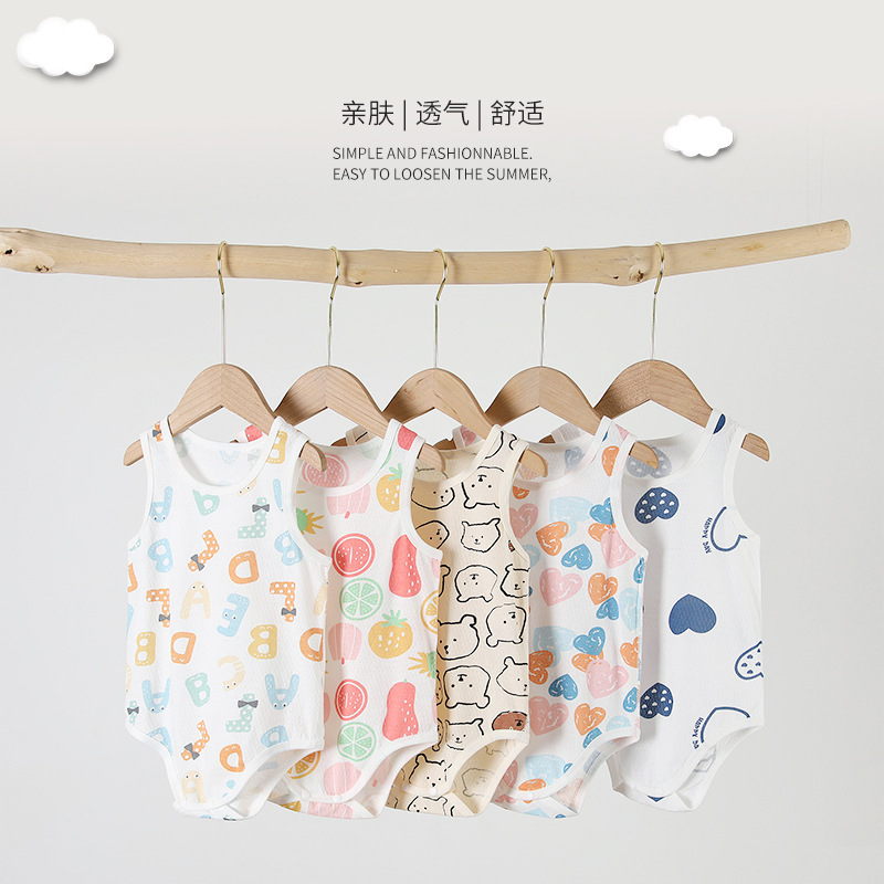 Baby's Clothes Vest Wrap Fart Clothes Baby's Summer Clothes Infant's Pure Cotton Sleeveless Back Triangle Hatshirt Newborn's Summer Baby's Clothes Vest Wrap Fart Clothes Baby's Summer Clothes Infant's Pure Cotton Sleeveless Back Triangle Hatshirt Newborn's Summer