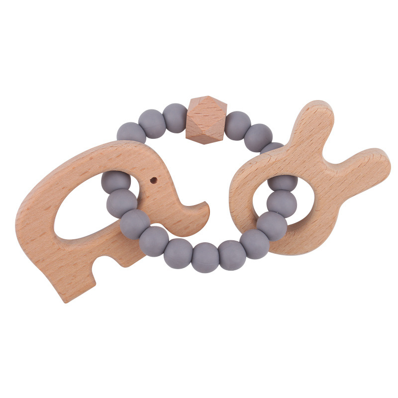 Nuevo bricolaje creativo haya elefante conejo juguete mordedor seguridad protección del medio ambiente pulsera de silicona con cuentas molar