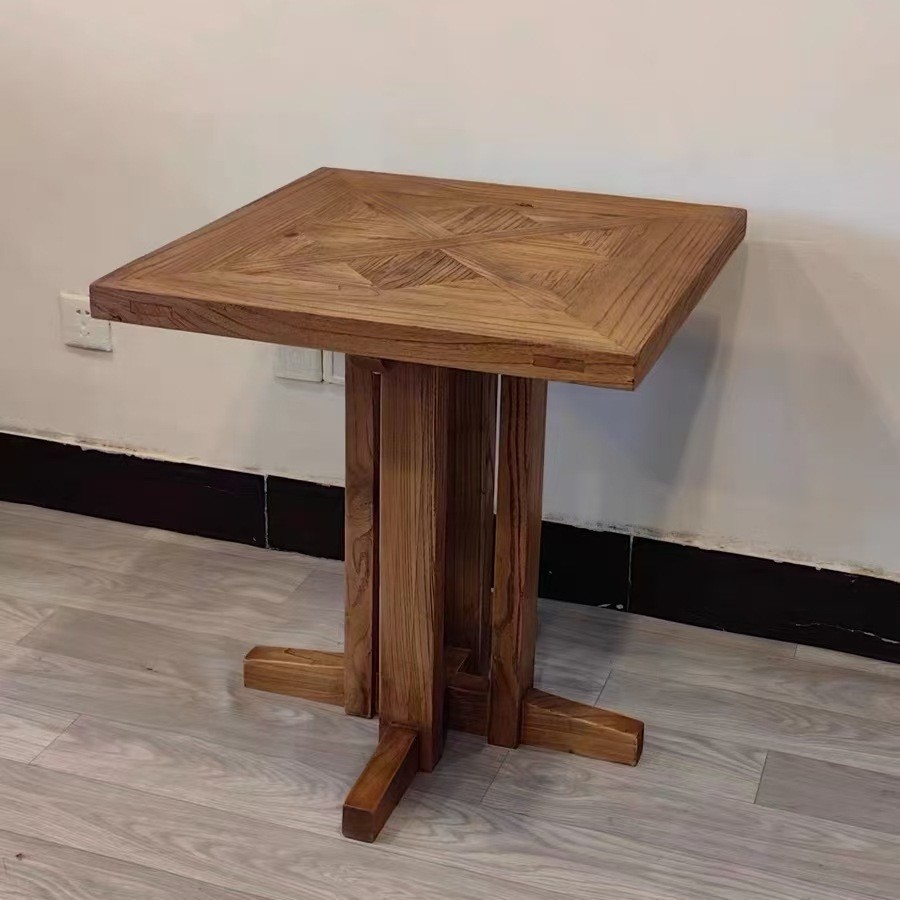 侘寂风老榆木咖啡桌茶桌民宿酒店实木方桌吧台桌复古休闲餐桌椅