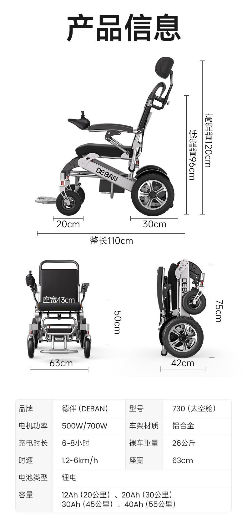Deban electric wheelchair is an intelligent, fully automatic, foldable, lightweight aluminum alloy mobility aid designed for disabled and paralyzed elderly people