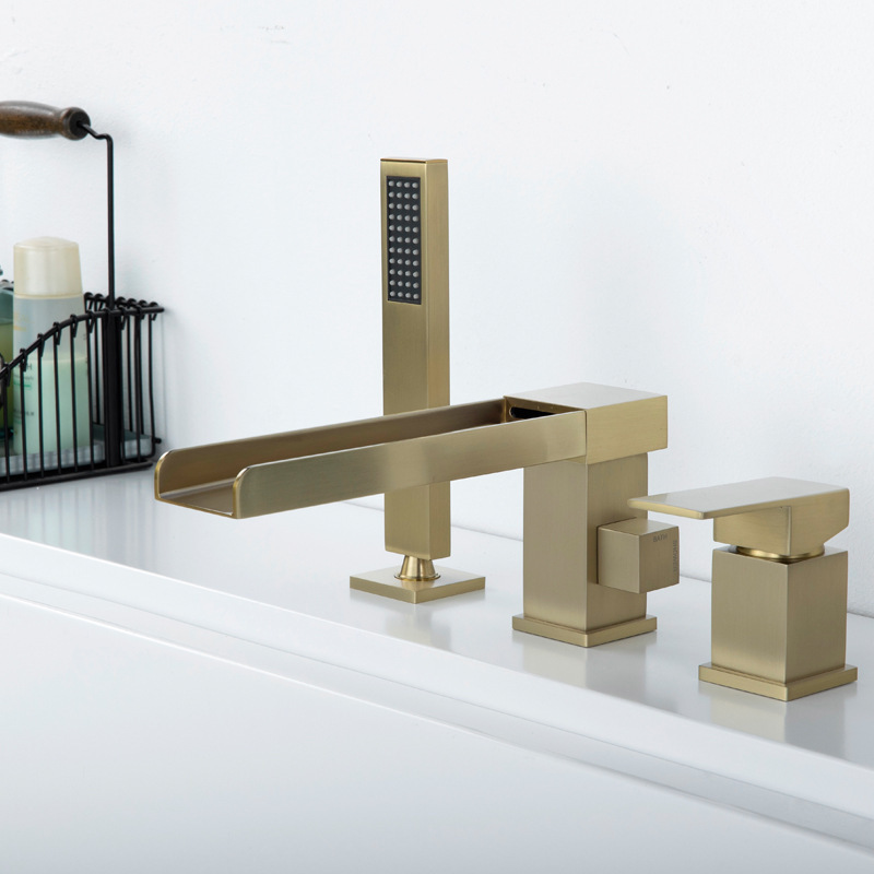 Foreign Trade Waterfall Roman Bathtub Three-Piece Set with Hot and Cold Handheld Shower, Washbasin, Bathroom Three-Hole Tub Side Water