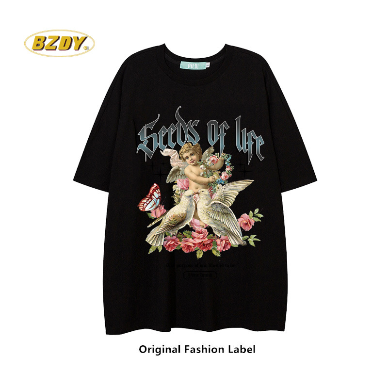 T-shirt di design, oversize, ampia, in cotone, vestibilità slim, sottoveste, piccolo marchio di moda maschile_voghion.com