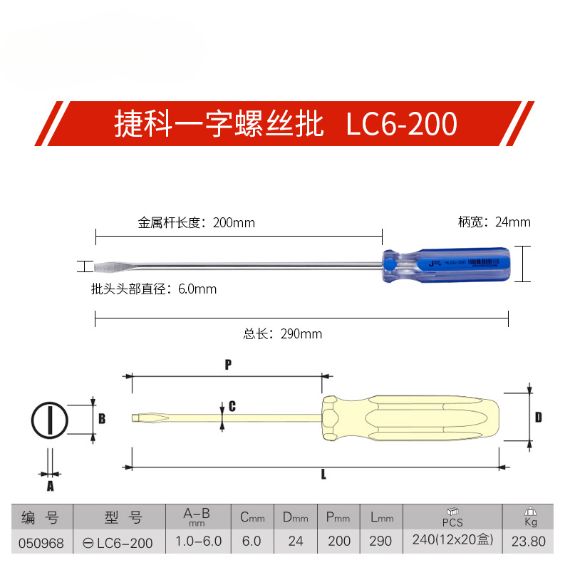 Herramientas de Czech, destornillador de una cruz, destornillador de mango de barra de color con boca plana magnética LC-