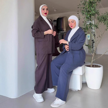 欧美亚马逊跨境外贸2025秋季新款翻领气质小西装上衣阔腿裤套装女