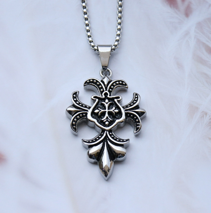 Men's Cross Pendant Necklace Titanium Punk Personalized Gift_voghion.com