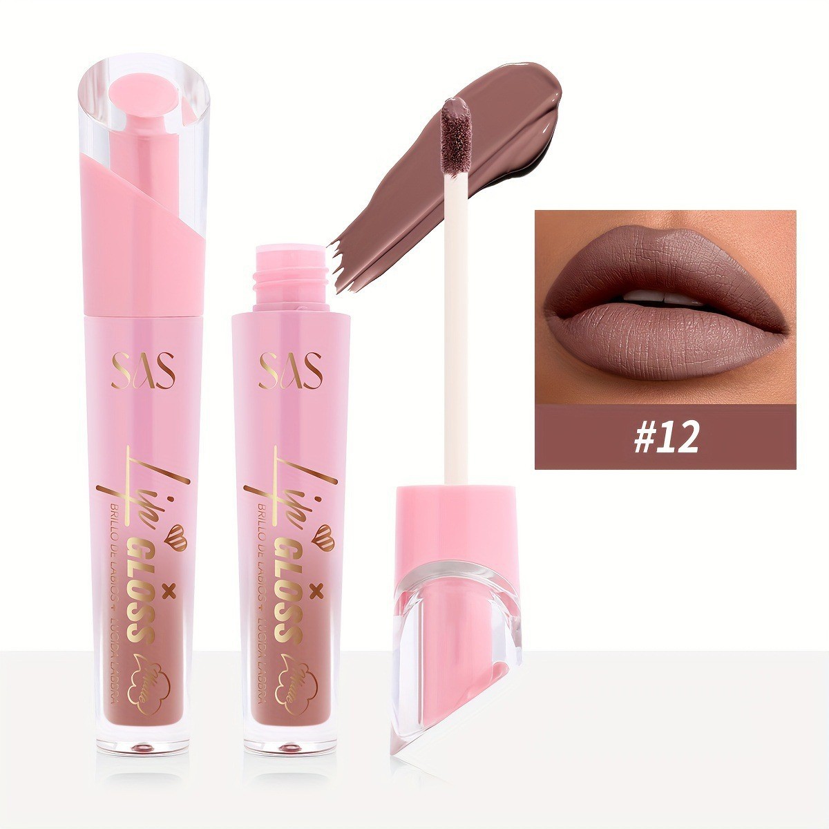 USHAS Esmalte de labios de punto transfronterizo europeo y americano, esmalte de labios de textura mate de terciopelo impermeable natural y duradero SAC024A B