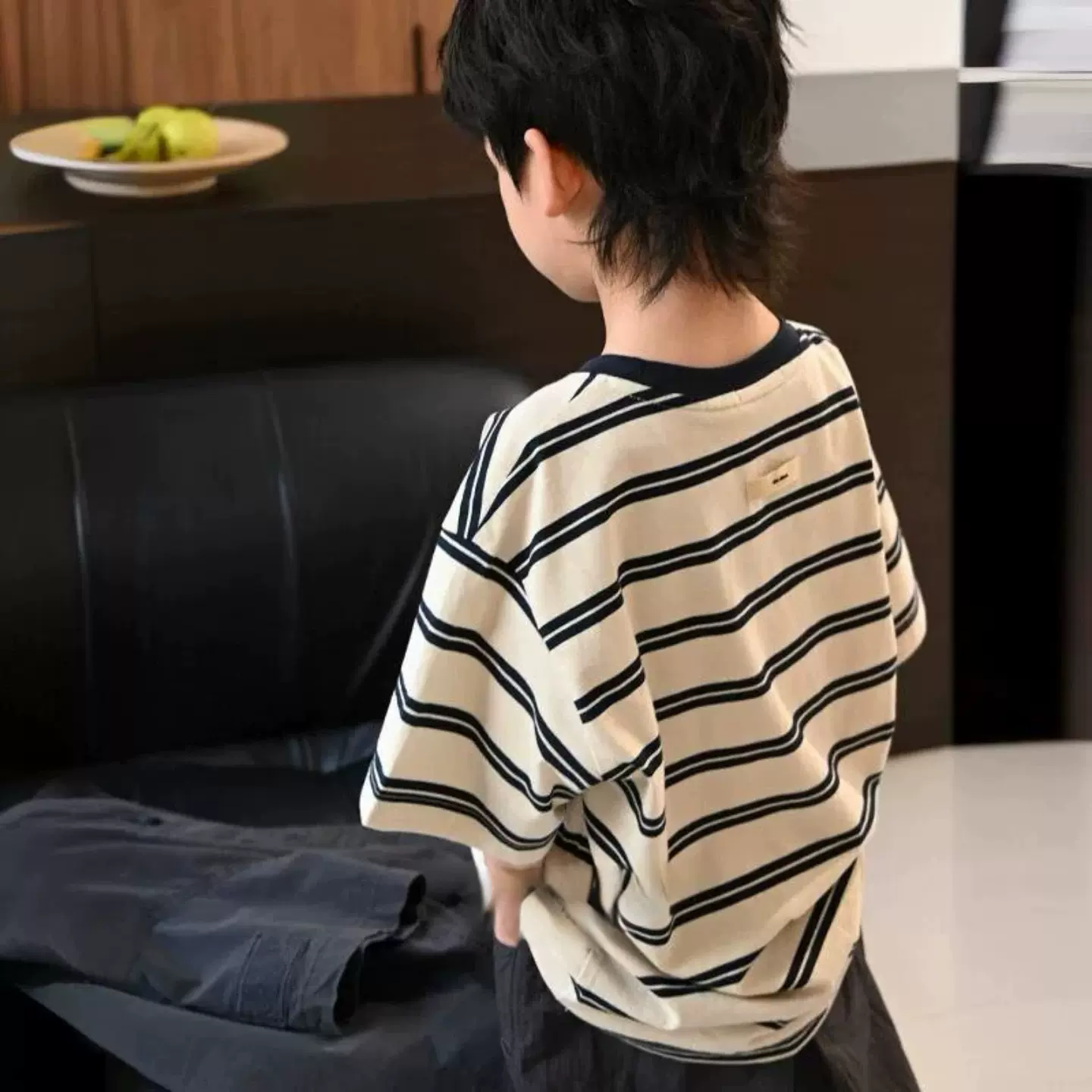 2026夏季新款男童短袖T恤宽松韩范条纹儿童半袖时尚男孩夏装上衣t