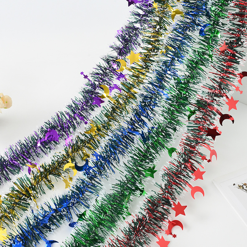 Decoración de festivales transfronterizos, estrellas, luna, barras de colores, fiestas navideñas, celebraciones, arreglos de eventos, tiras de lana