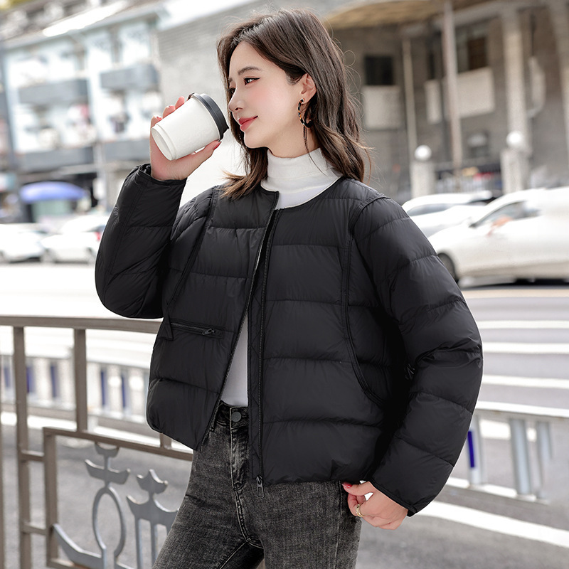 薄款棉服女短款2025秋冬新款简约洋气圆领学院风小个子短款棉衣潮|undefined