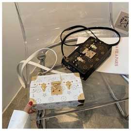 单肩包女士高级感斜挎包复古小箱子轻奢精品女包新款老花小方包