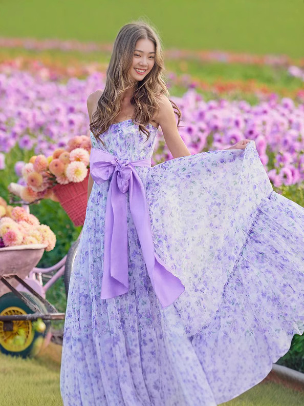2025 kevät eurooppalainen ja amerikkalainen seksikäs rajat ylittävä kukkainen ranskalainen uusi seksikäs V-pääntie röyhelöinen korkea henkselit