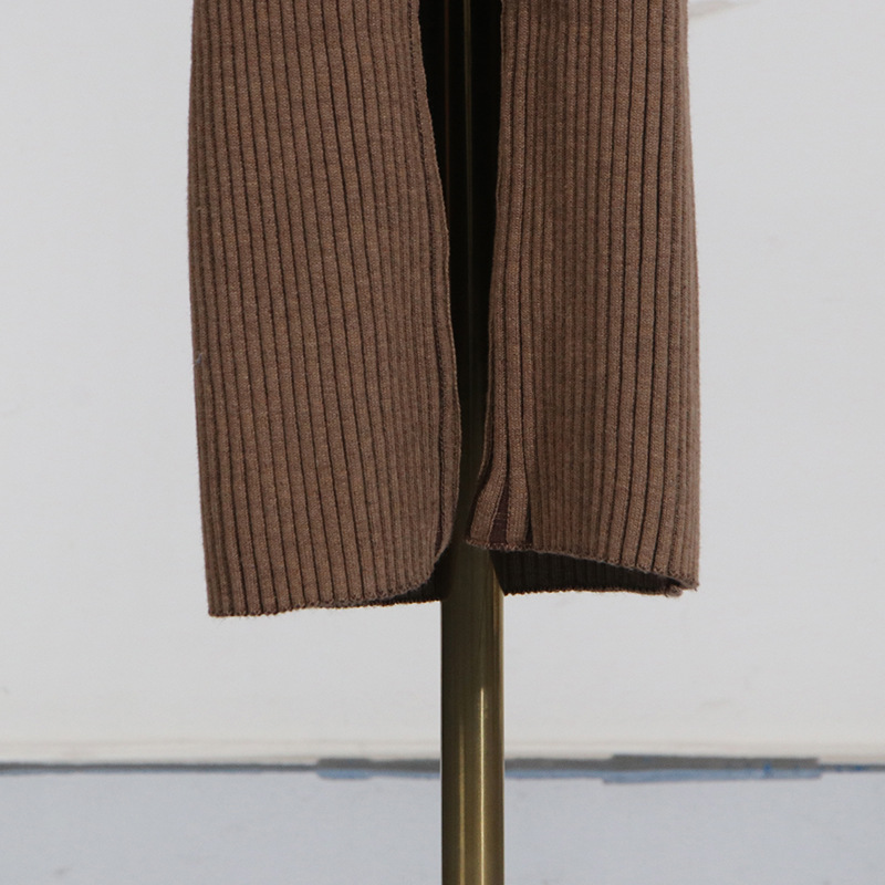 Long Dress Autumn Pocket Belt Design Waist Tight Slimming Knitted Dress Women