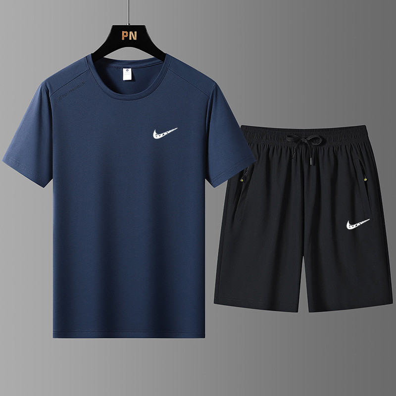 Ice Silk Short-Sleeved Suit for Men, Summer Thin, Breathable, Elastic, Cool-Feeling T-Shirt, Shorts, Casual Sportswear Two-Piece Set Ice Silk Short-Sleeved Suit for Men, Summer Thin, Breathable, Elastic, Cool-Feeling T-Shirt, Shorts, Casual Sportswear Two-Piece Set